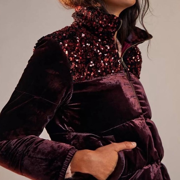 Anthropologie Maeve Vera Sequined Velvet Puffer Jacket - Picture 1 of 4